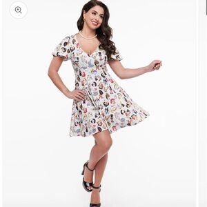 Unique Vintage Disney Princess & Villain Fit and Flare Dress Grey